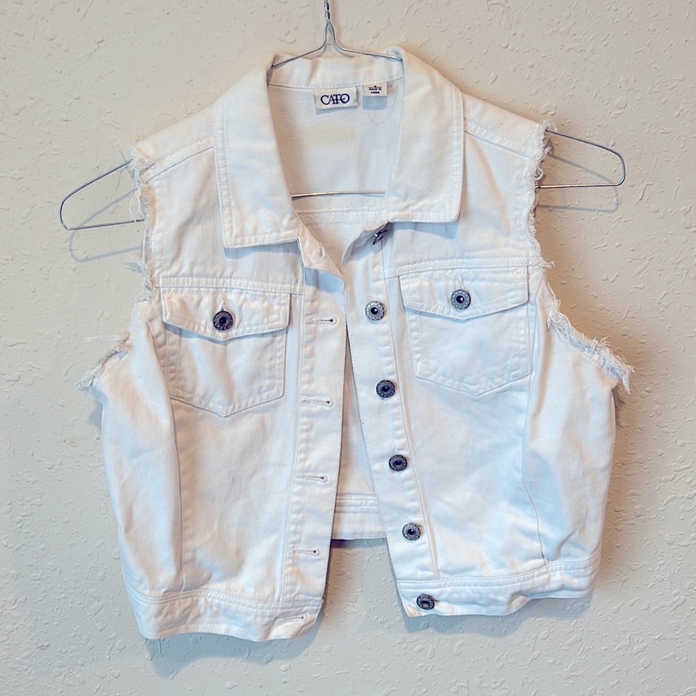 white jean vest